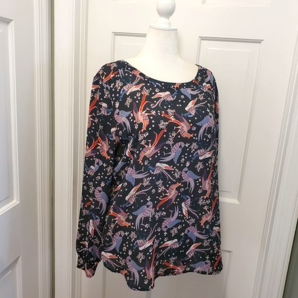 LOFT Colorful Peacock Print Blouse Size XL, Business Casual - Picture 5 of 11